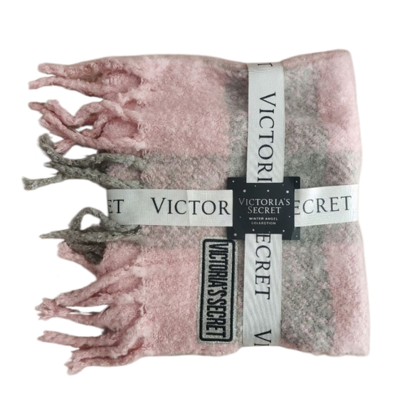 Victoria's Secret Accessories - Victoria's Secret Pink & Gray Plush Fringe Scarf